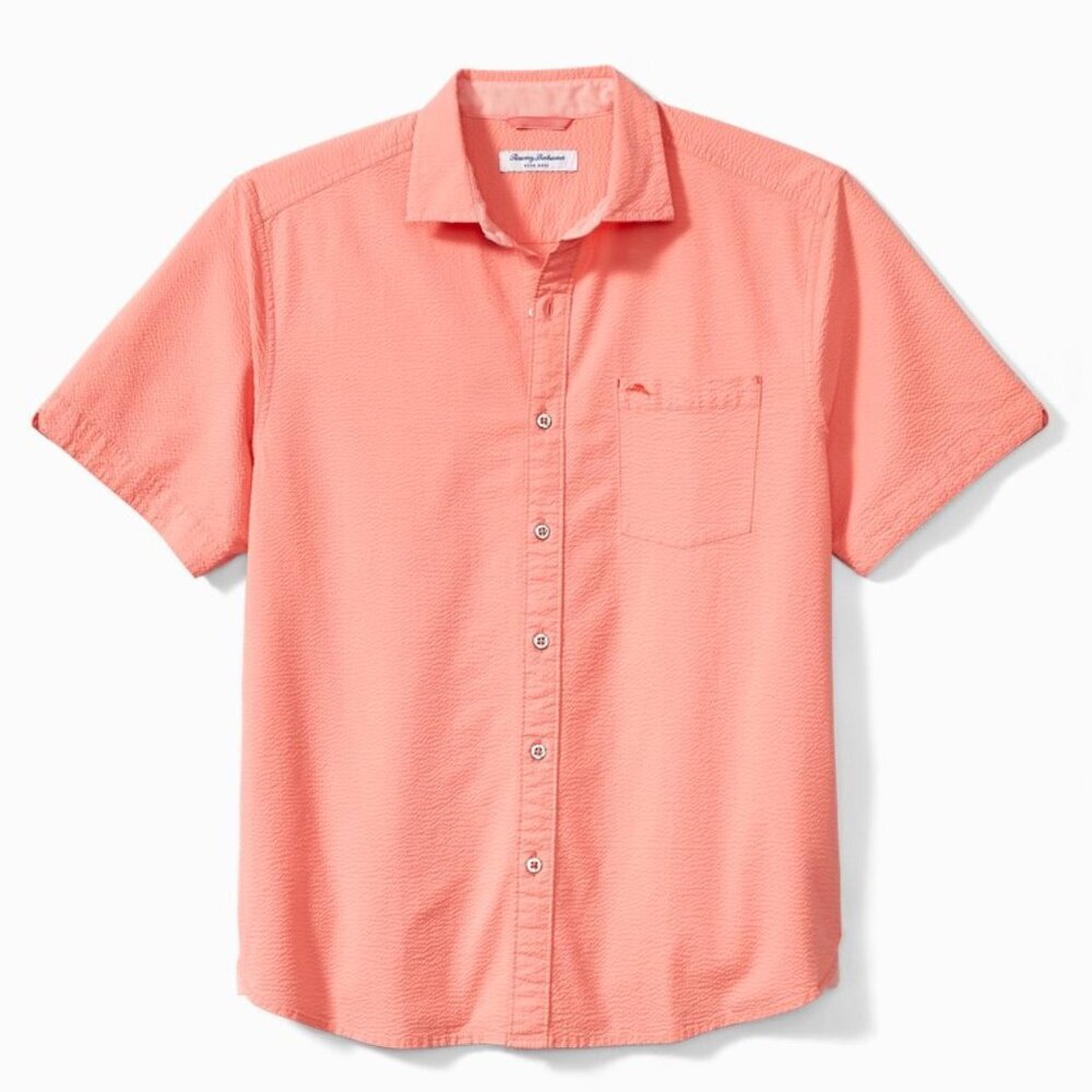 NWT Tommy Bahama Men's Nova Wave Solid Short-Sleeve Shirt ShellRossa Medium M